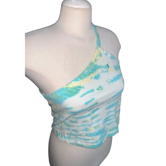 Champion Tie Dye One Shoulder Cropped Casual Top Sz Large Womens Blue & Yellow - Picture 9 of 9